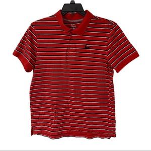 Nike Polo Shirt Striped Red Collared Shirt 100% Cotton Mens Size Large